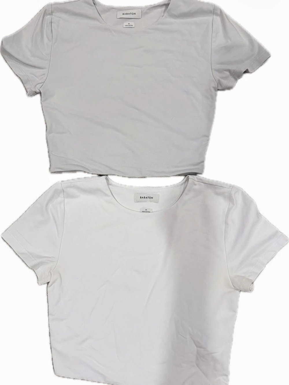 Babaton Contour Crew Cropped T-Shirt Two Tops White & Gray